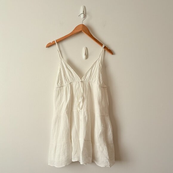 Zara Gauze Crinkle Spaghetti Strap Mini Dress White NWOT Size Medium - Picture 2 of 7